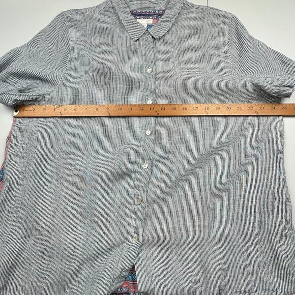 J Jill Top Womens Extra Large Blue Striped Floral Short Sleeve Linen Resort - Picture 10 of 13